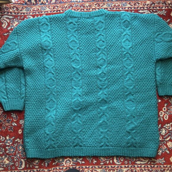 LL Bean VTG Cable Knit Fisherman Sweater Green Size XL Heavyweight Pockets Wool - Picture 5 of 5